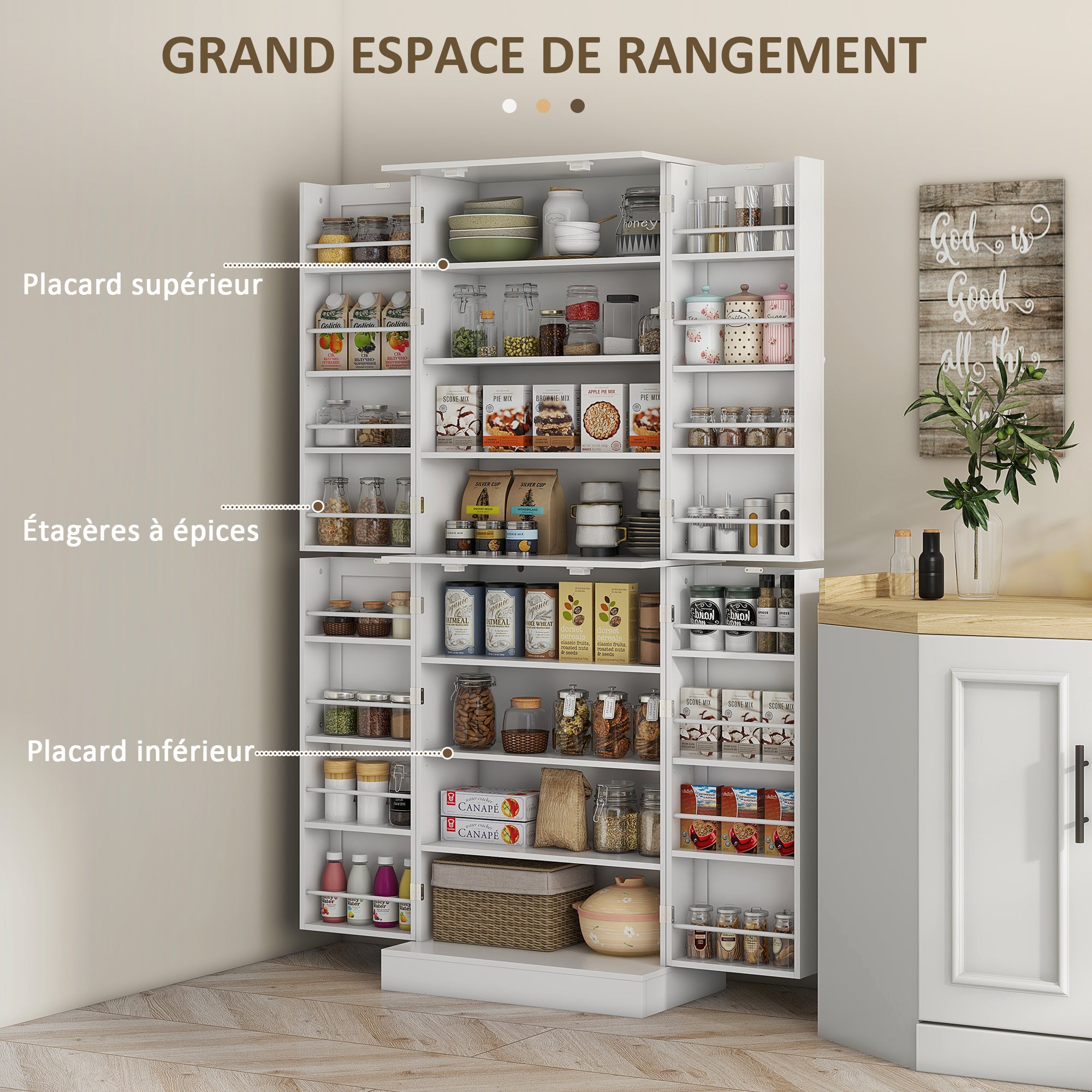 Vaisselier aggloméré blanc HOMCOM 60x35x166 cm - 4