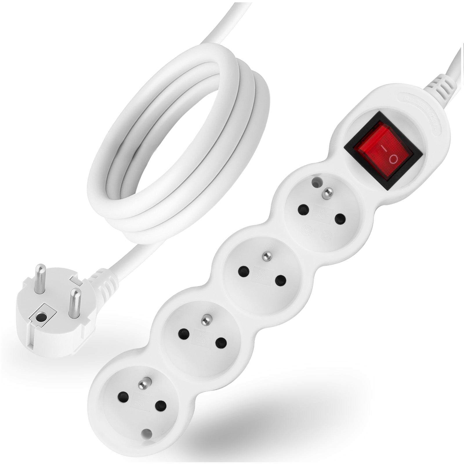 Przedłużacz Sieciowy Lumiled Kabel z Uziemieniem Listwa Zasilająca 4 Gniazda 3m Włącznik ON/OFF Biały Sznur 1 szt.