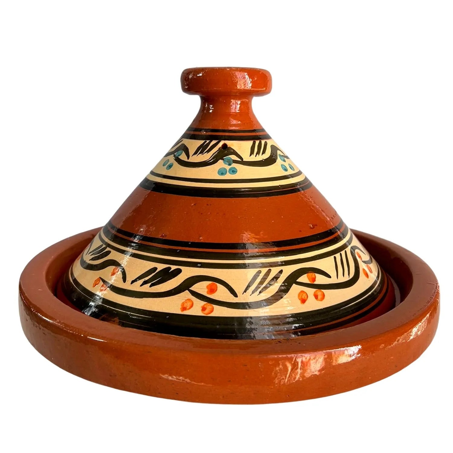 Tajine In Terracotta Dipinta A Mano 35 Cm - Pentola Tradizionale Marocchina Con Ebook Ricette