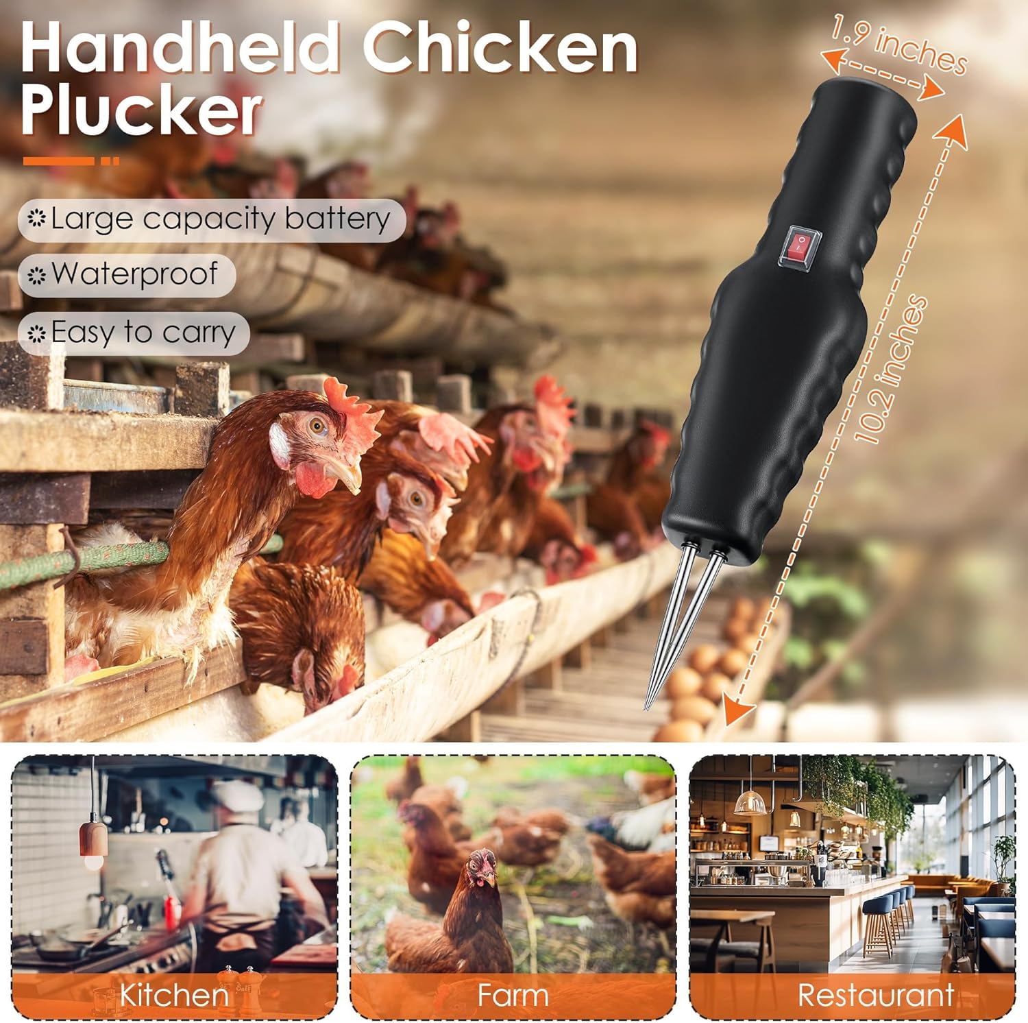 Plumeuse à plumes 2 pièces, adaptée au poulet, au canard, à l'oie et à l'oiseau, portable, enfichable, noir, électrique, portable - 5