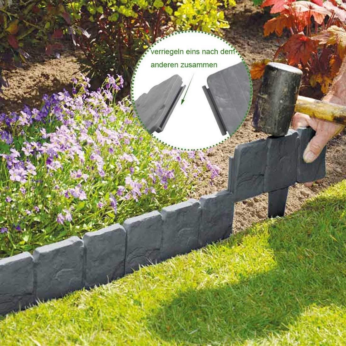 Forever Speed Bordures de Jardin 2.5m Bordure de Gazon Clôture Effet Pierre Bord la Pelouse 10 Pcs Gris Bordure de jardin Décorative - 3
