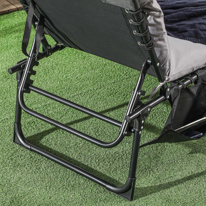 Chaise longue pliante 5 positions avec coussin et appui-tête, structure acier, tissu respirant, 58x189x32,5cm, 120kg, gris clair - 7