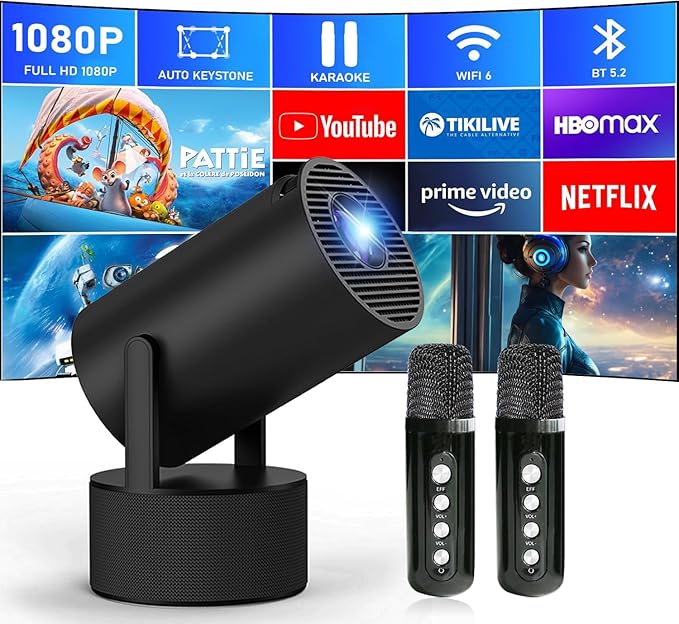 Projecteur Portable Mini 4K WiFi Bluetooth 5.2 - 200 ANSI Lumens, Écran Jusqu'à 130 Pouces - 4