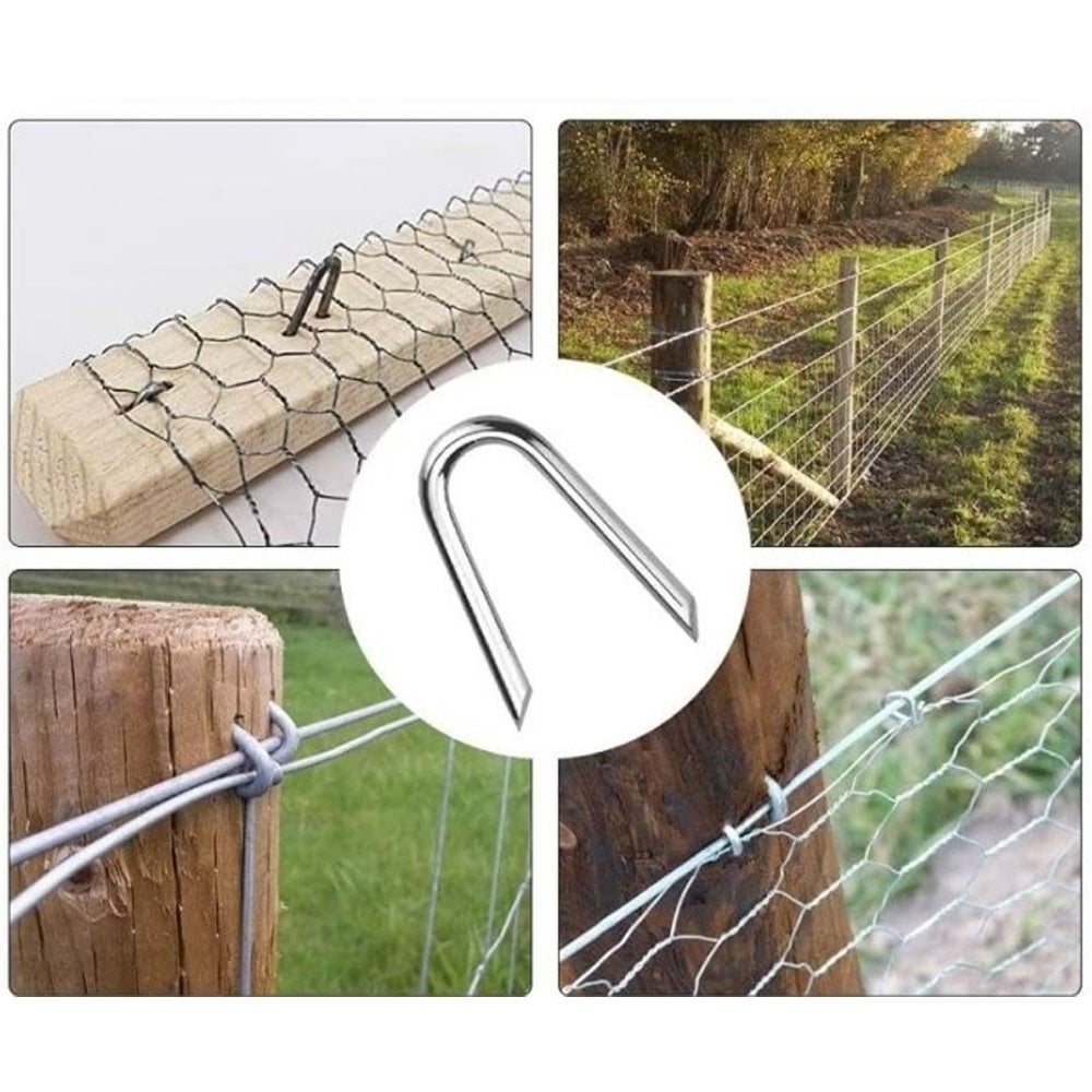 (200 Pcs) Clou Double Pointe, Cavalier de Fixation de U pour Filets de Clôture, Agrafes Galvanisées pour Filets, Idéales pour Grillage à Poules, - 9