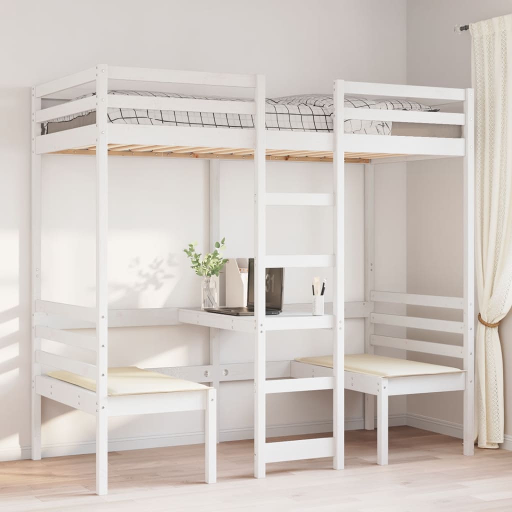 Lit mezzanine avec bureau et chaises blanc 80 x 200 cm pin massif - 3