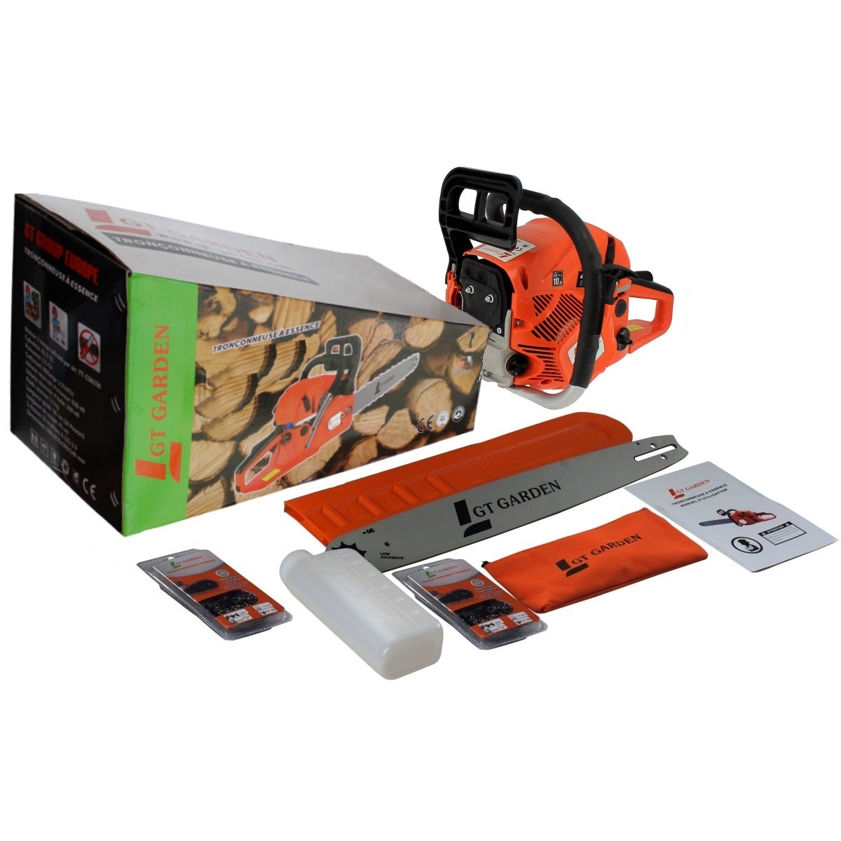 Tronçonneuse thermique 62 cm3, 3.5 CV, guide 55 cm, 2 chaînes - GT GARDEN - 7