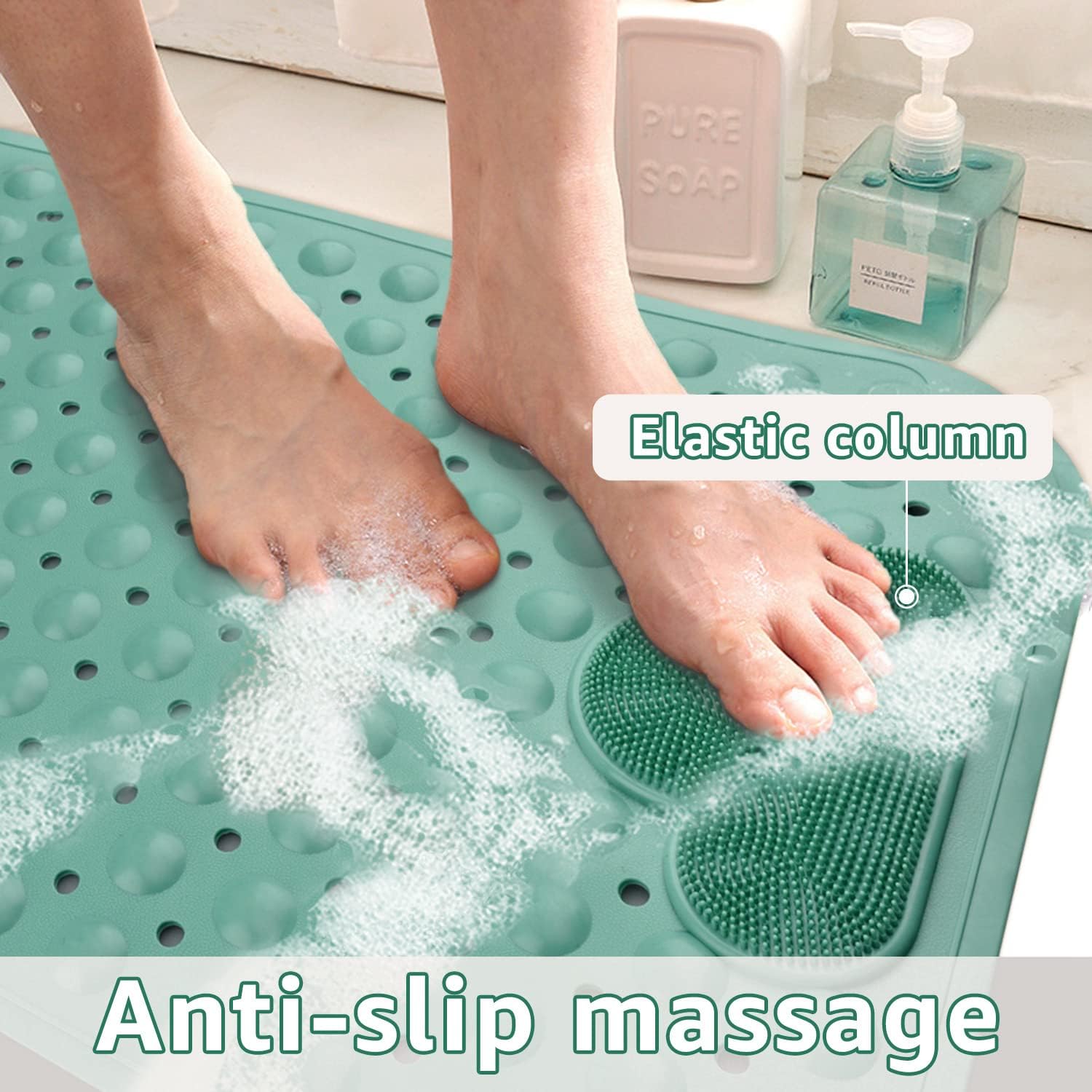 Tappetino antiscivolo per vasca da bagno e doccia per bambini e anziani, con ventose e fori di scarico, facile da pulire, colore scuro