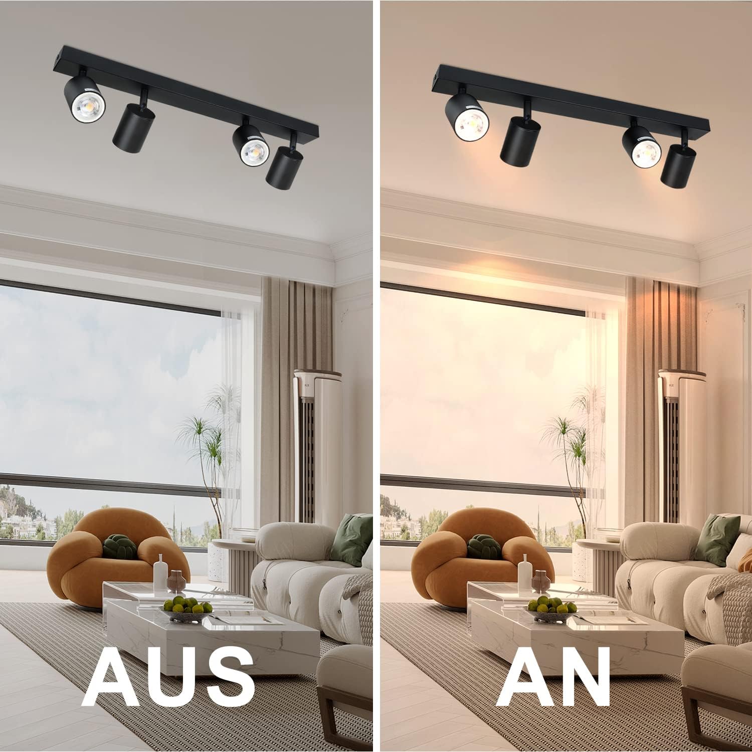 NETTLIFE Lámpara de Techo LED 4 Focos GU10 Negros Orientable 350°, Lámpara Moderna para Salón Dormitorio Estilo Industrial Sin Bombilla - 7