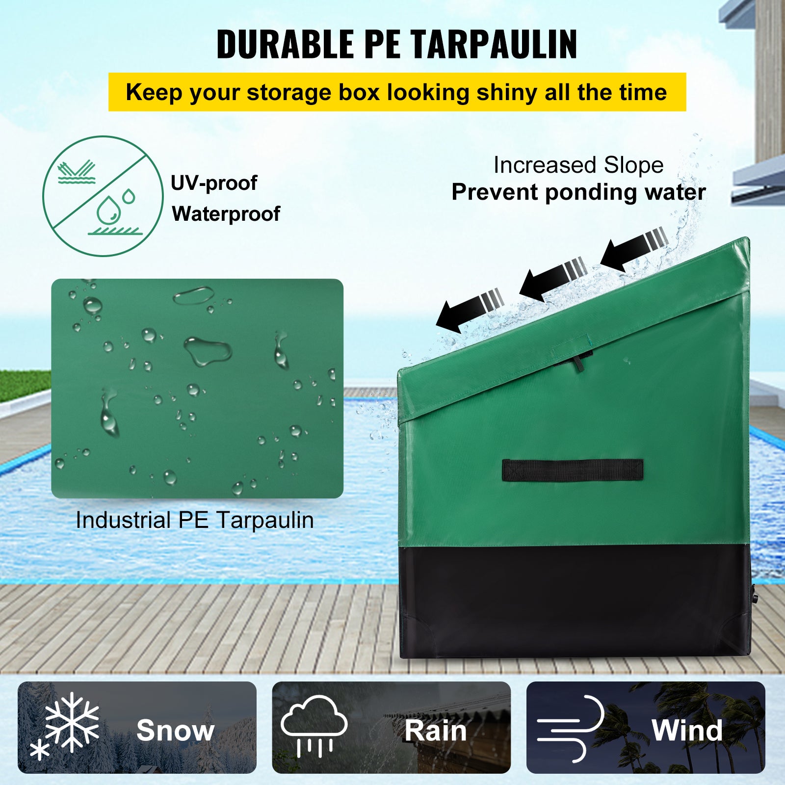 Coffre rangement extérieur 230 gallons,SucceBuy bâche PE imperméable,cadre galvanisé,protection toutes saisons pour camping,jardin,piscine,cour - 5