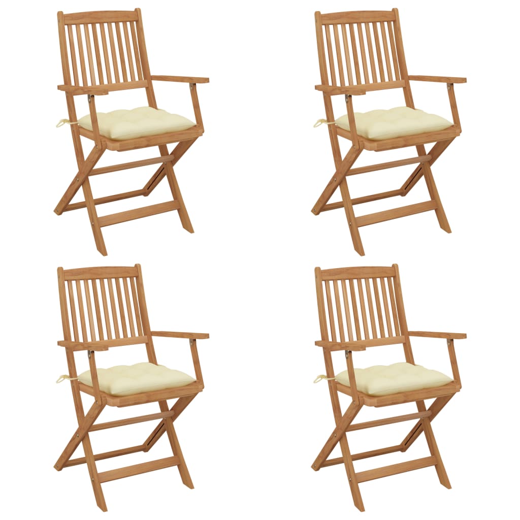 Chaises pliables de jardin 4 pcs avec coussins Bois d'acacia - 2