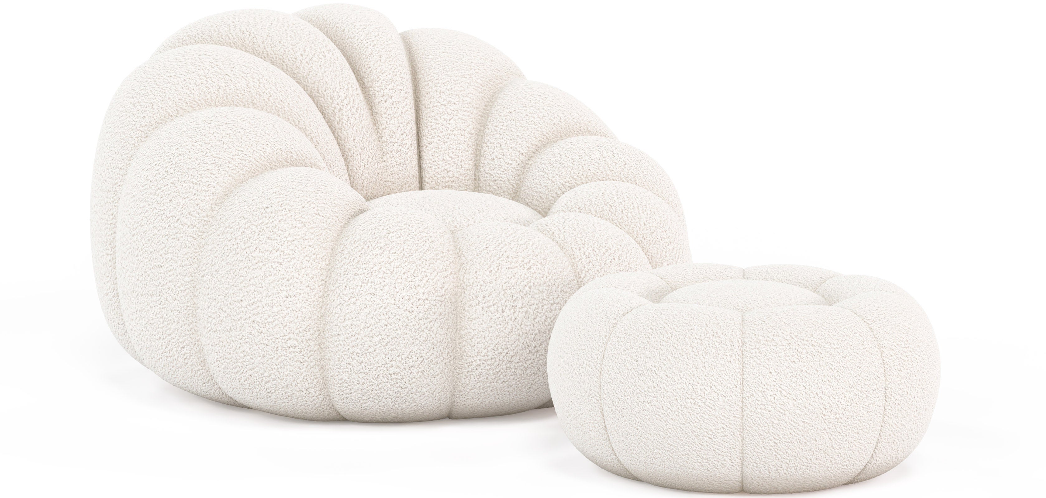 Fauteuil Pouf en bouclette fausse fourrure Tapissée - Boucles Blanches - Calera Blanc - 3