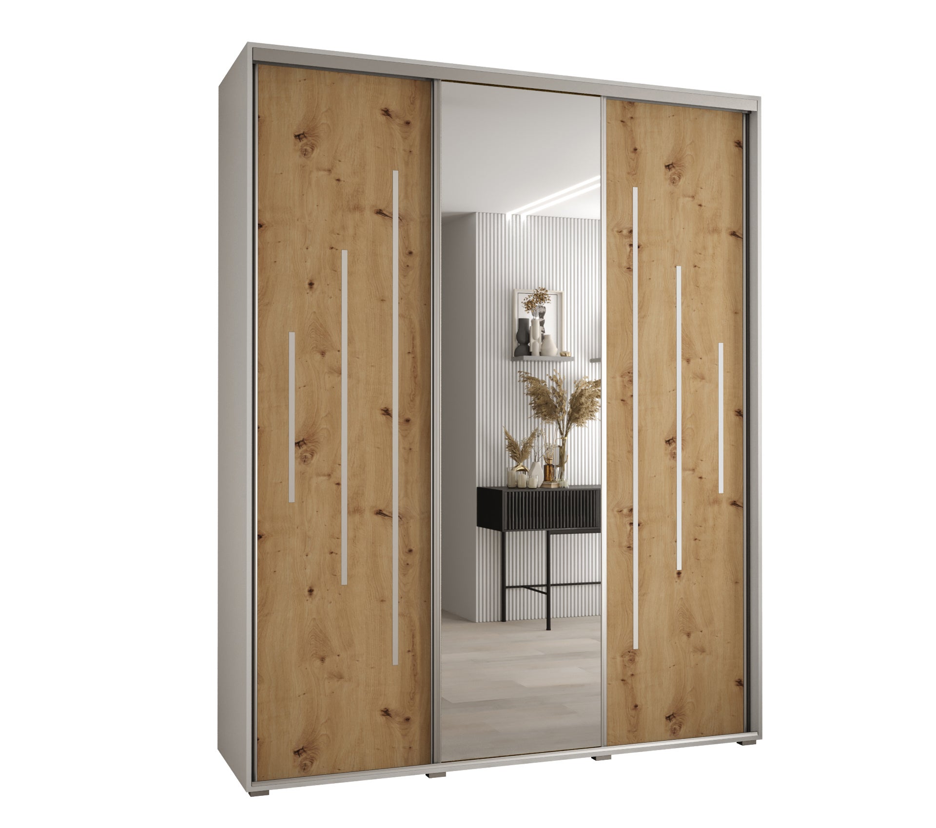 Szafa przesuwna z lustrem wysoka Davos 13 190 x 60 x 235,2 cm biały + artisan + u. srebrny - Abiks Meble