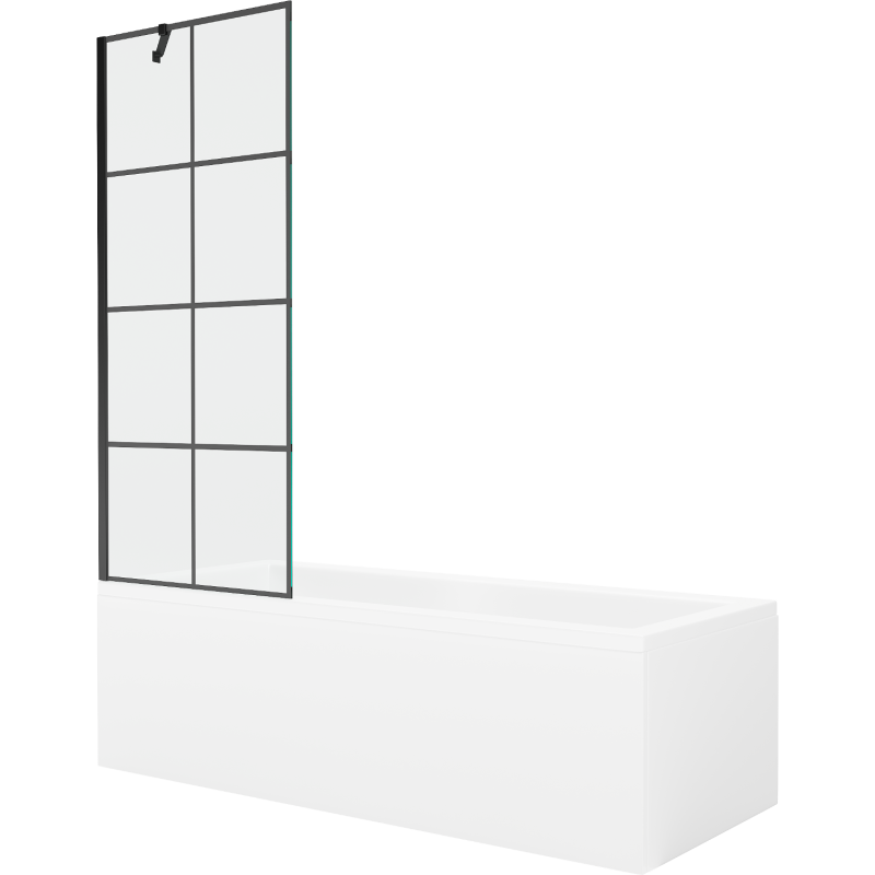 Mexen Cubik wanna prostokątna 150 x 70 cm z obudową i parawanem 1-skrzydłowym 70 cm, czarny wzór - 550315070X9507007077