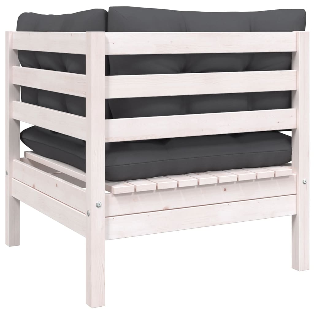Maison Exclusive - Salon de jardin 3 pcs avec coussins Blanc Bois de pin massif - 5