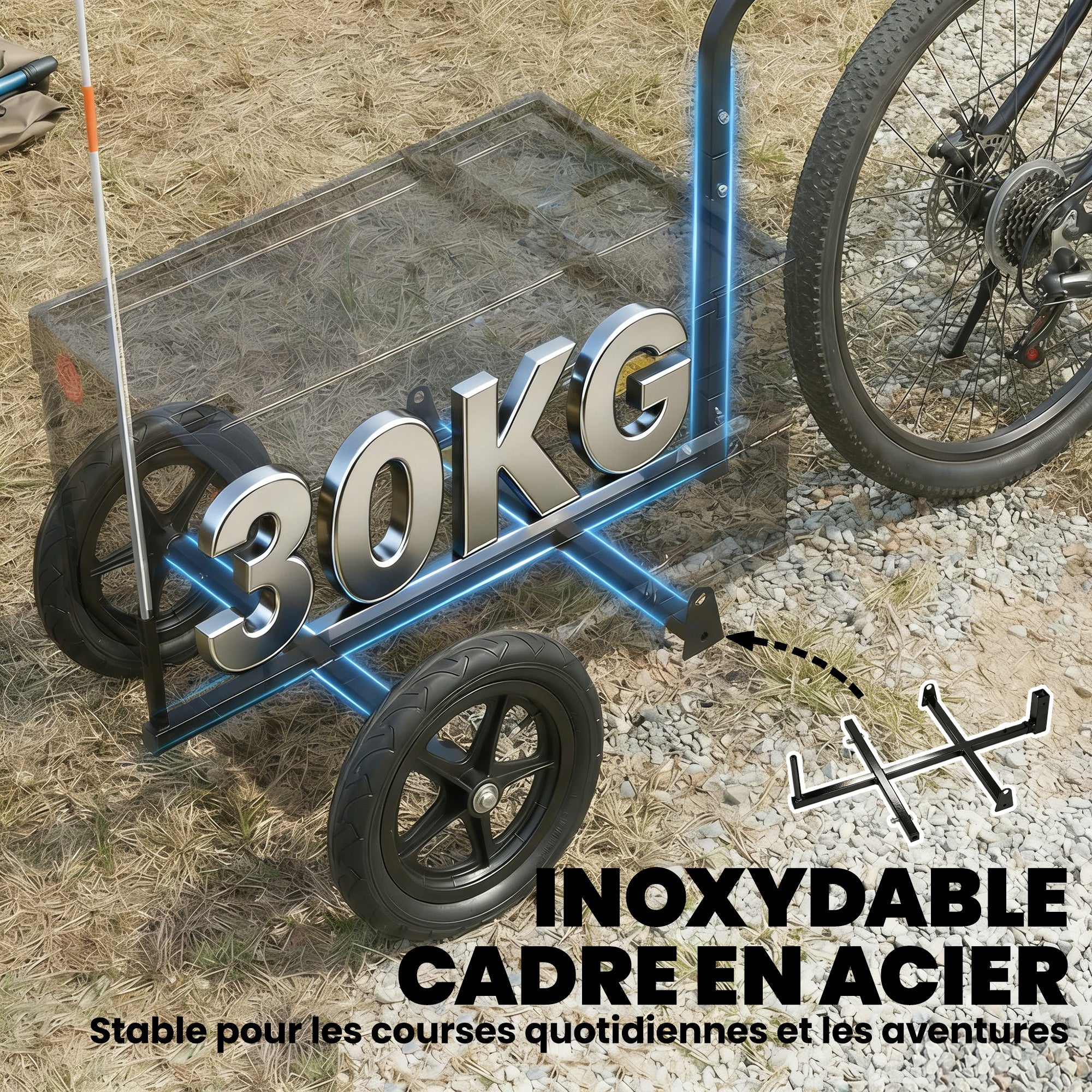 Remorque vélo cargo - chariot de transport - SPORTNOW - pliable caisse plastique 65L et couvercle - acier - 145x51,5x72cm - noir - 8