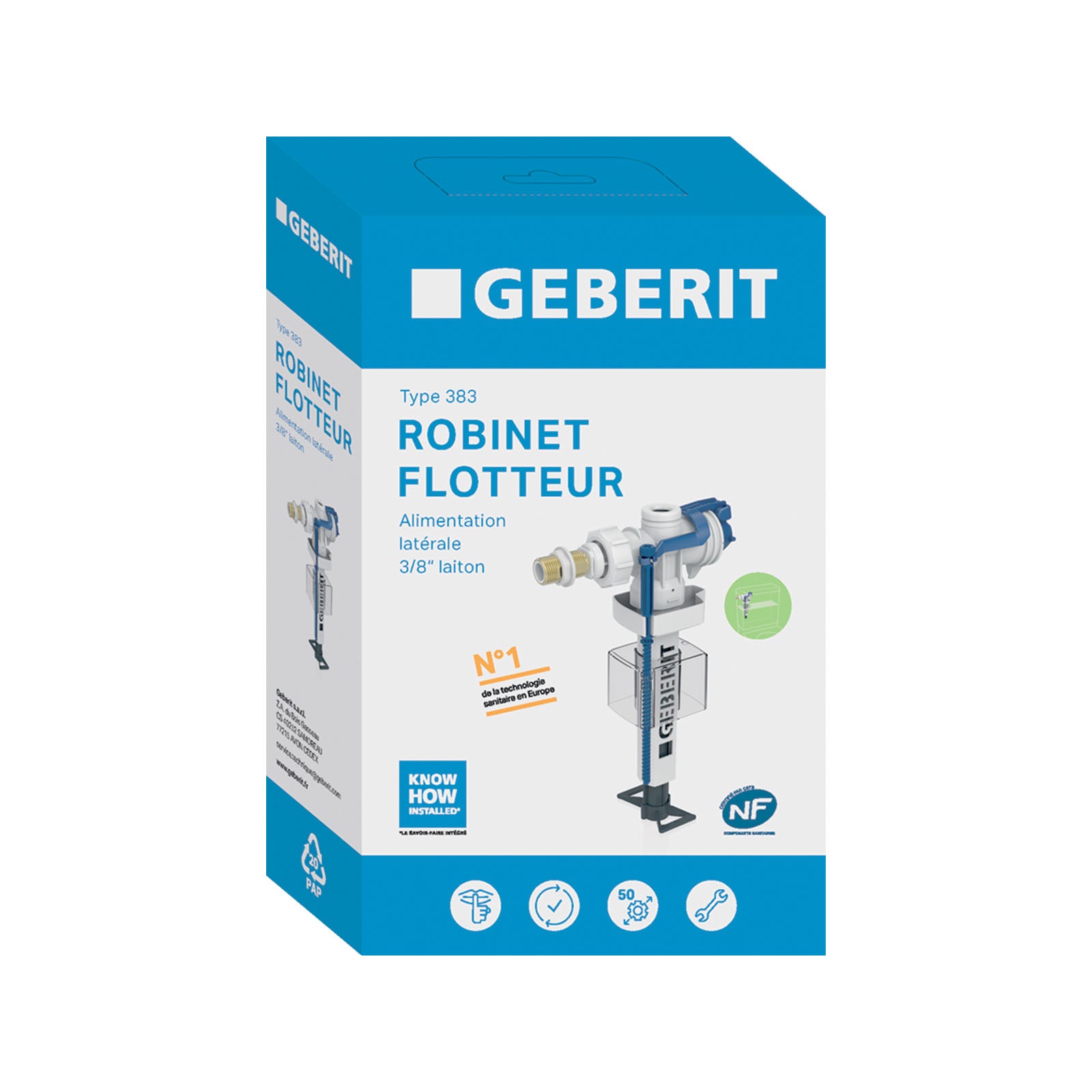 GEBERIT Robinet flotteur Type 383 alimentation latérale mâle 3/8'' - 5