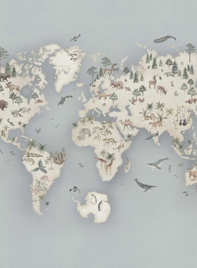 Fotomural mapa del mundo azul agrisado - 294 x 265 cm - borastapeter