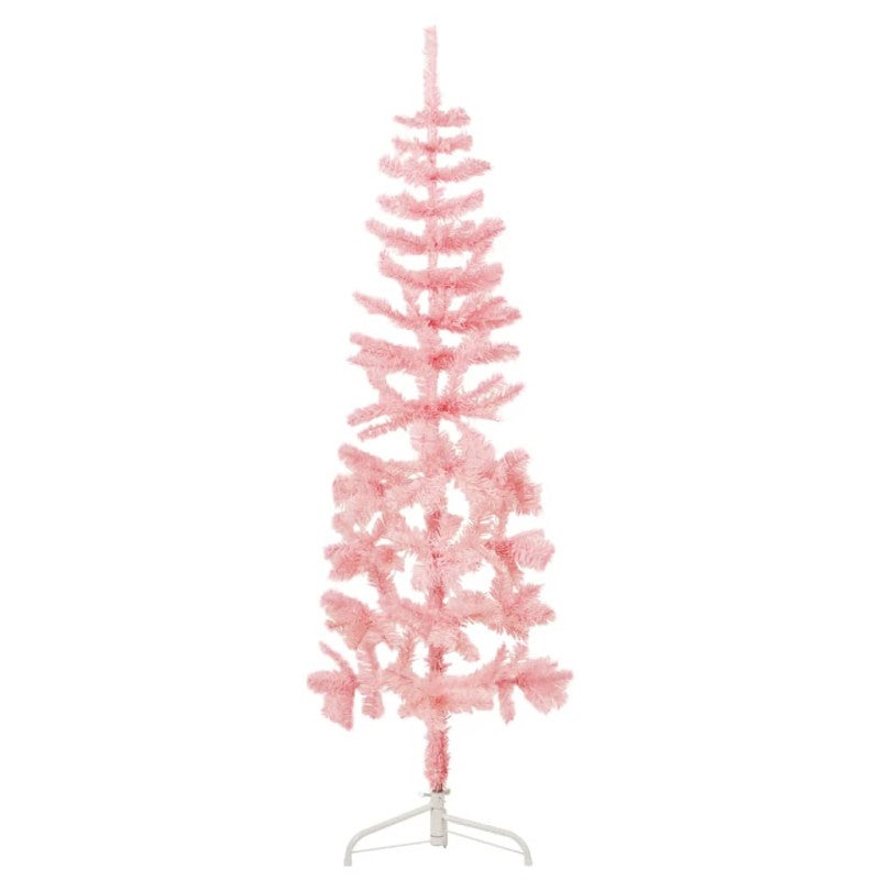 Albero Natale Artificiale Sottile a Metà e Supporto Rosa 120 cm vidaXL - 3