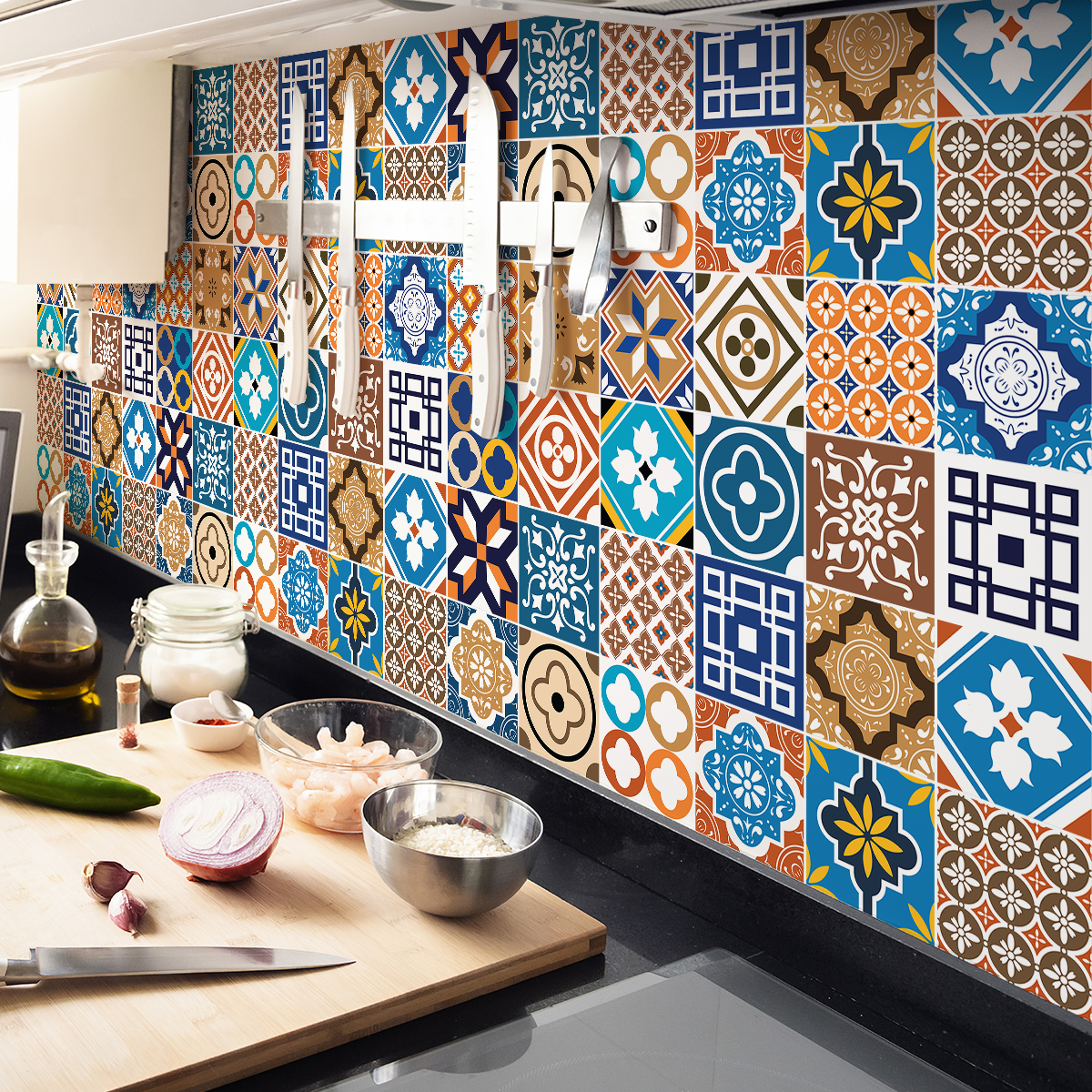 24 vinilos baldosas de cemento azulejos crifitio - adhesivo de pared - revestimiento sticker mural decorativo - 24stickers10x10cm