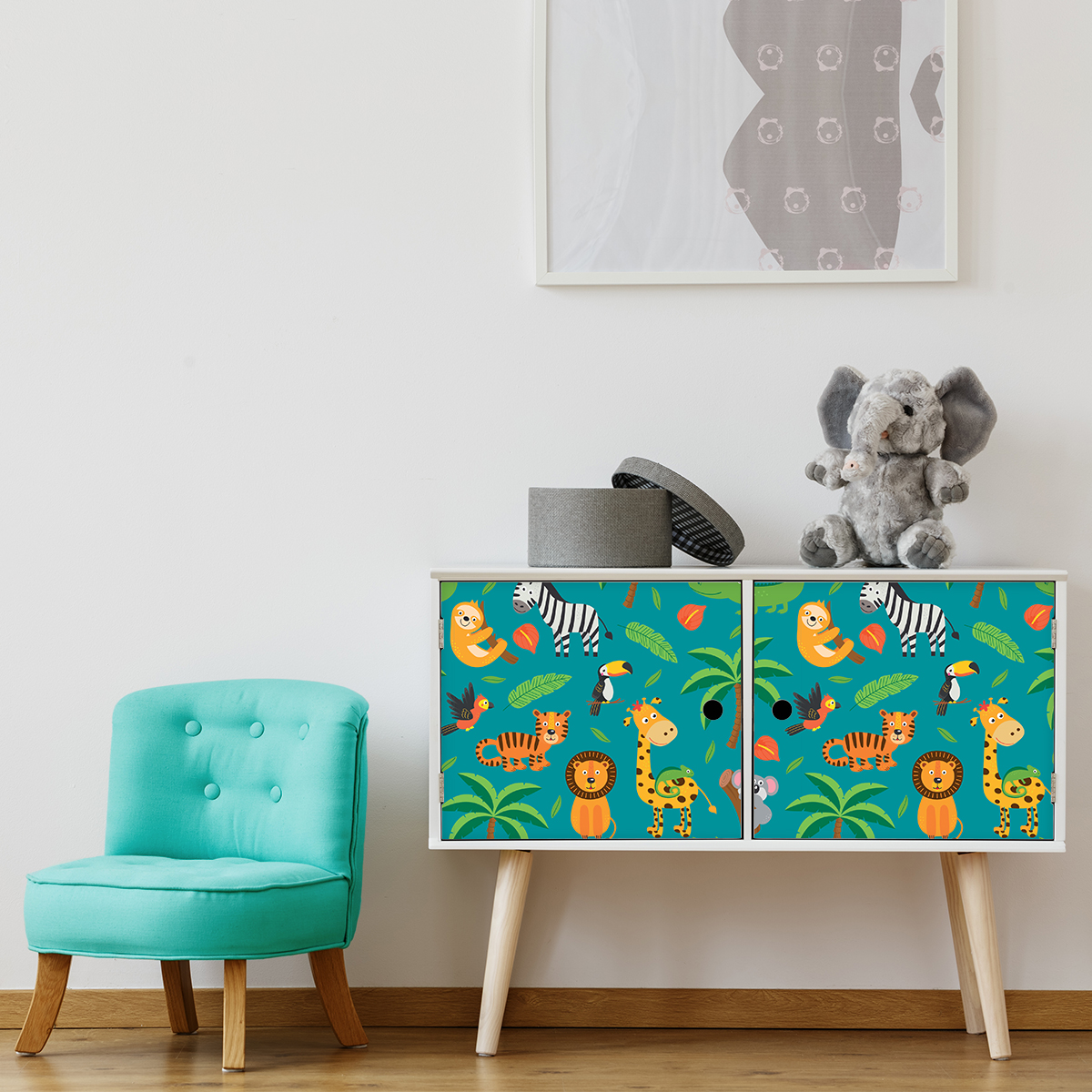 Pegatina muebles para niños animales tropicales - adhesivo de pared - revestimiento sticker mural decorativo - 60x90cm