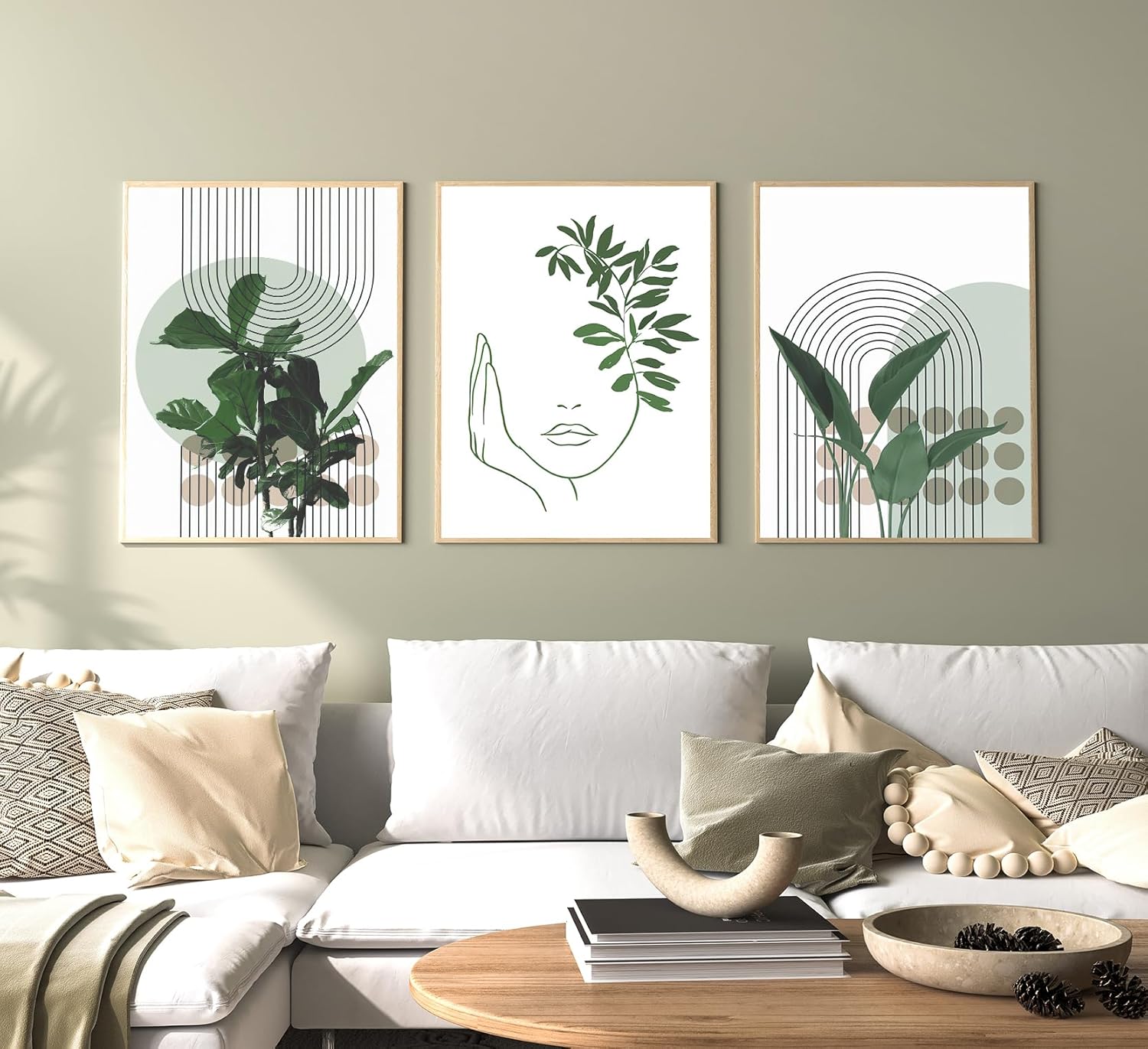Lot de 3 images décoratives modernes, style bohème, plantes esthétiques, paysage naturel, plage, art abstrait, sans cadre, 30 x 40 cm - 6