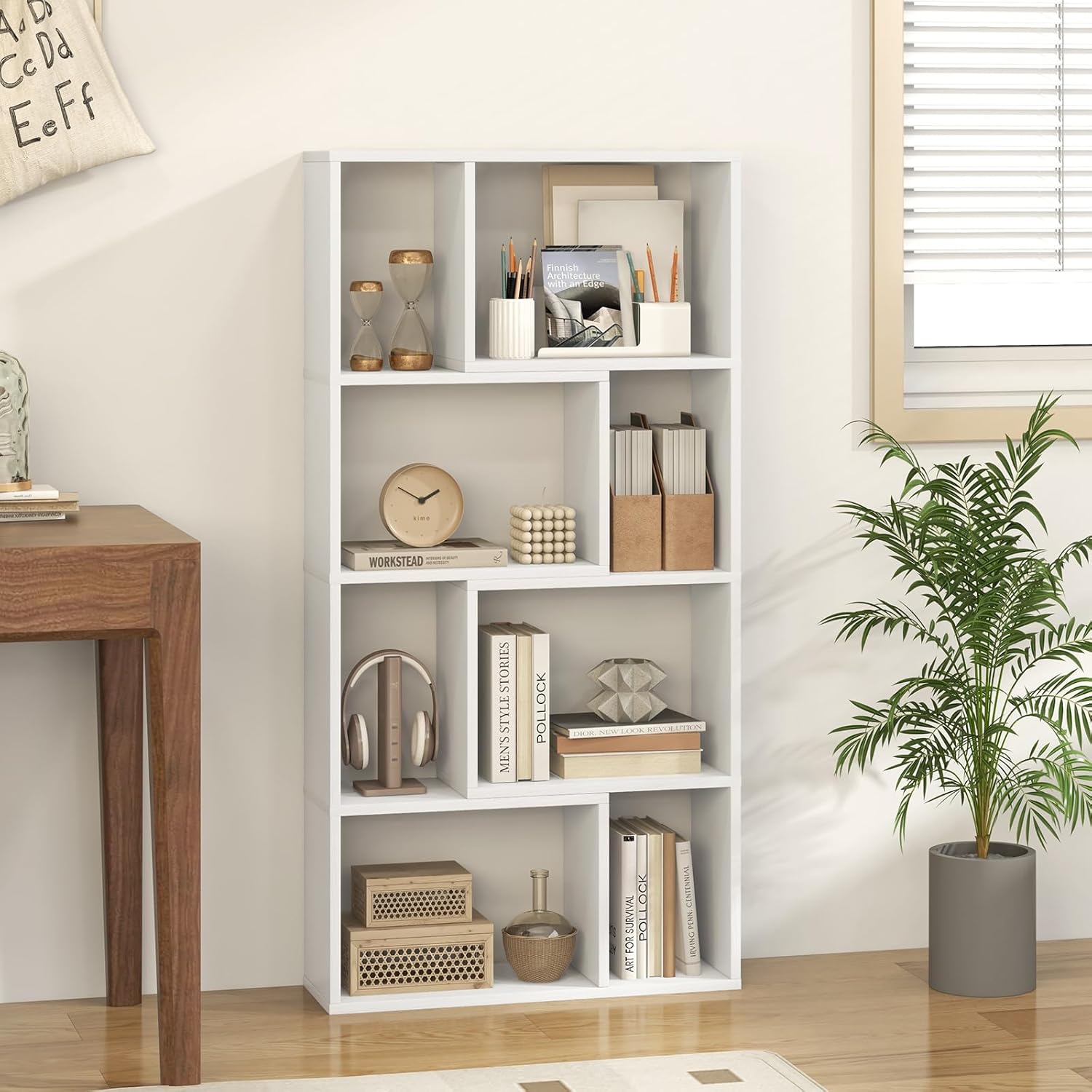 Bibliothèque Étagère à 8 Compartiments Ouvertes, Meuble de Rangement avec Kits Anti-basculement, pour Salon, Bureau, 20x60x120cm, Blanc - 5