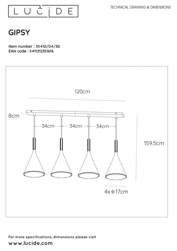 Suspension GIPSY - Noir - 4xE27 - Lucide - 7