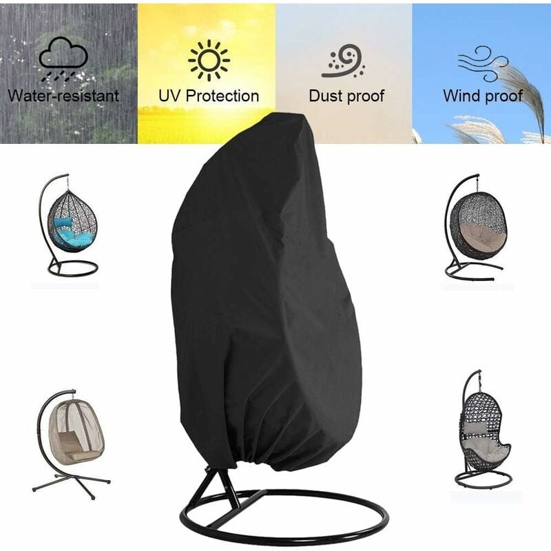 Housse de Fauteuil Suspendu 190x115cm Noir - Protection Imperméable Contre Eau et Poussière pour Chaise Jardin Rotin Osier - 2