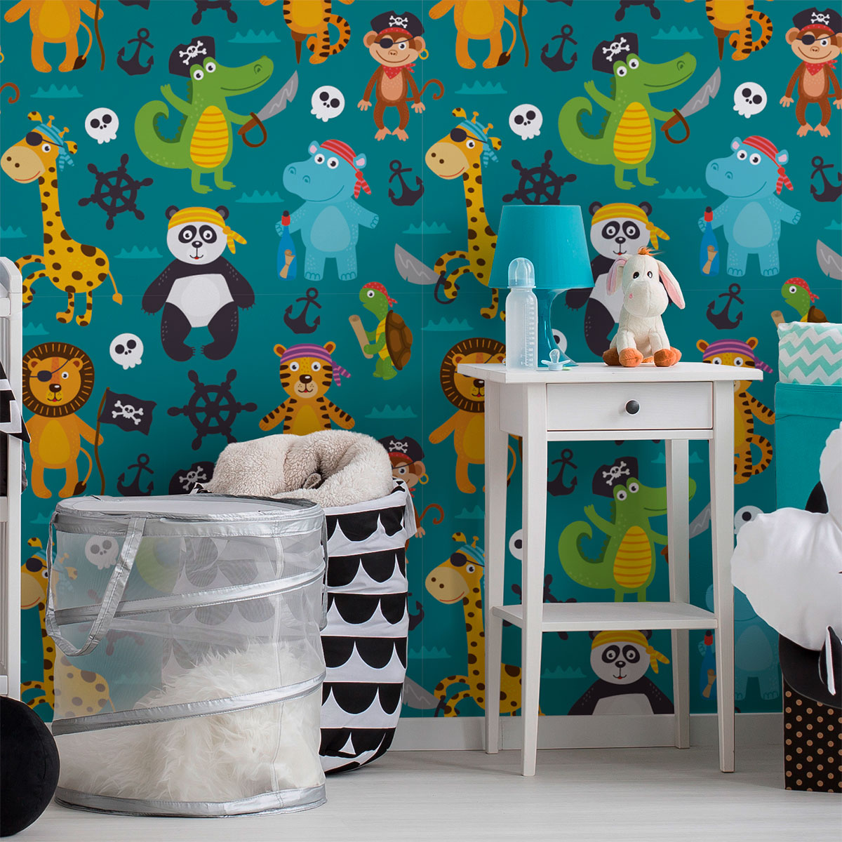 Vinilo tapiz cuarto de niños animales piratas - adhesivo de pared - revestimiento sticker mural decorativo - 60x60cm