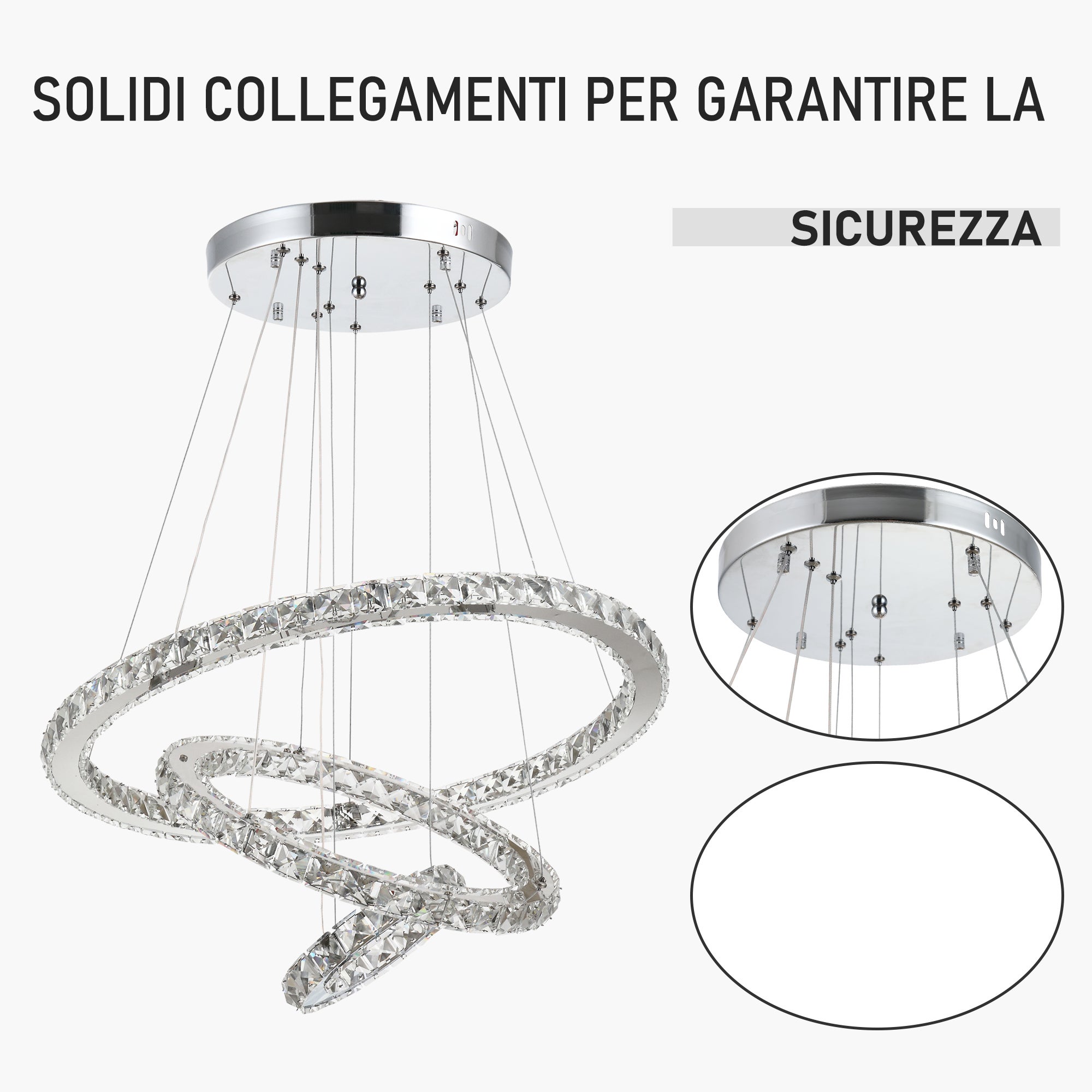 HOMCOM Lampadario a Sospensione con 3 Anelli Regolabili, Luci a LED e Cristalli, Ø60 x 110cm - 4