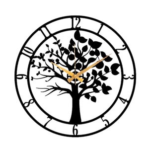 Horloge Murale Tree Of Life 40 Cm - Mouvement Silencieux, Cadre Métal Et Bois - Décoration Salon, Cuisine, Bureau