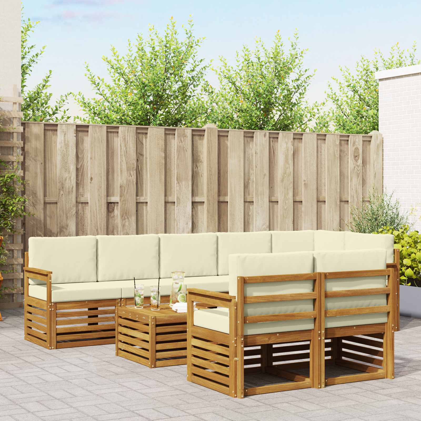 Juegos de sofás 9 pcs Natural y Crema Madera de Acacia Sólida | Leroy