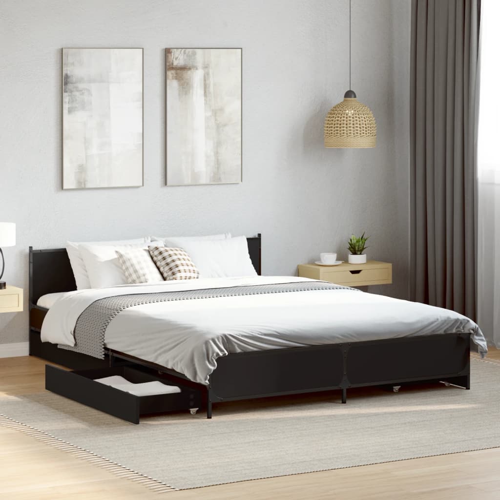 Vidaxl Cama Con Cajones Madera De Ingeniería 135X190 Cm Negro , Leroy Merlin