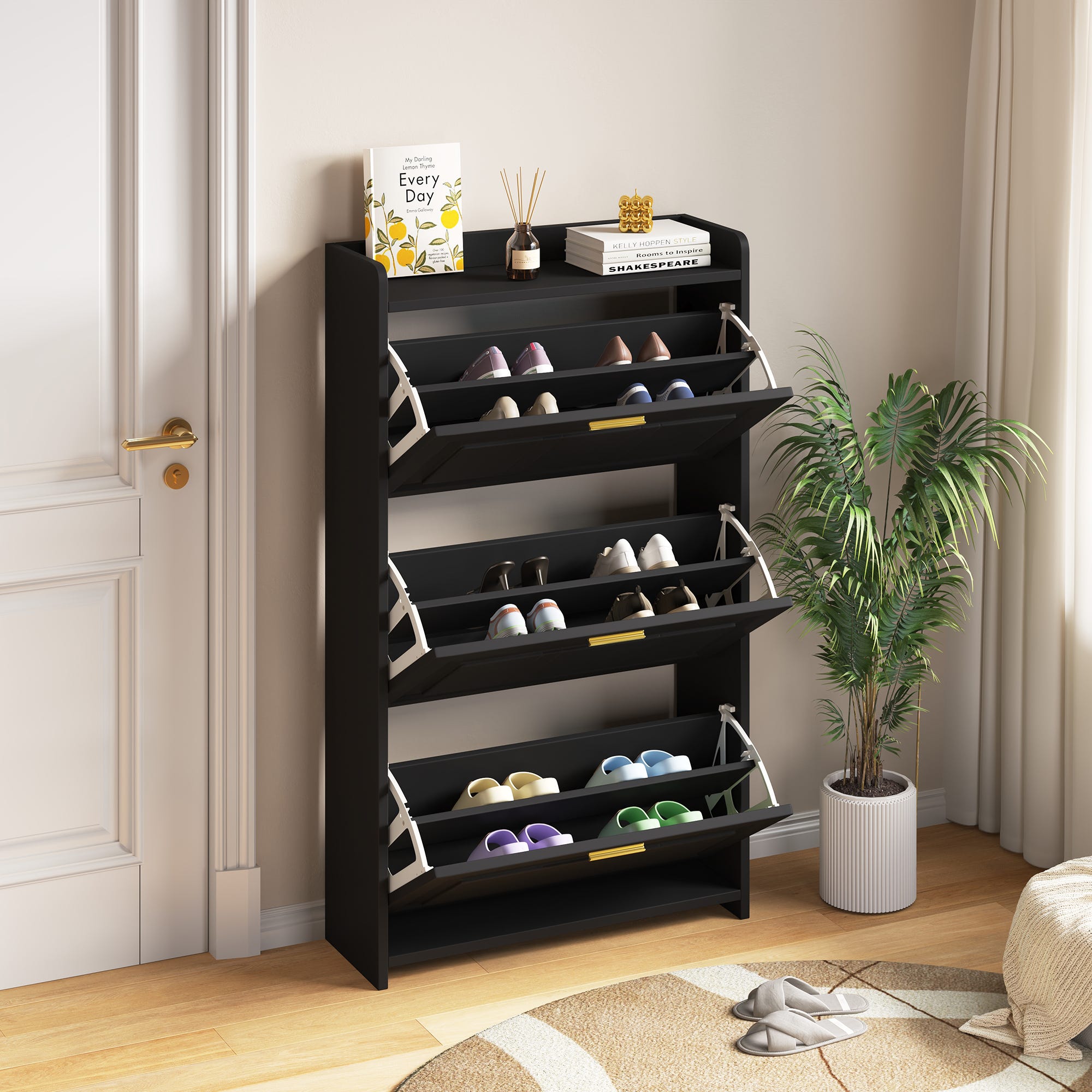 Mueble zapatero con estante imitación haya, 3 puertas - LUIS | ID Market Mueble zapatero con estante imitación haya, 3 puertas - LUIS | ID Market