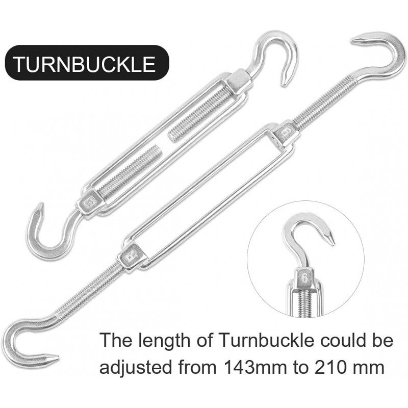 Kit de fixation pour Voile d'Ombrage Rectangulaire en acier inox: 4 fixations murales, 2 mousquetons et 2 tendeurs - 5