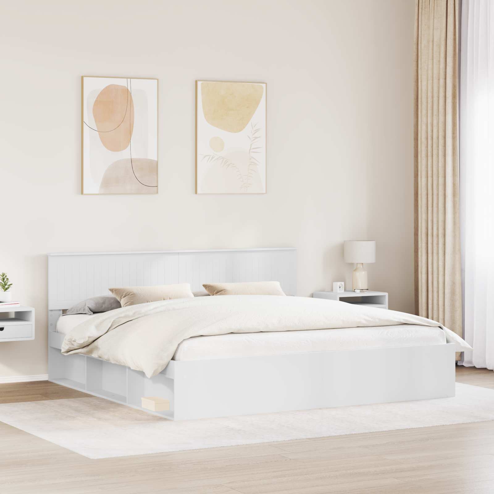 Cadre de lit avec tête de lit blanc 200 x 200 cm en pin massif - 3