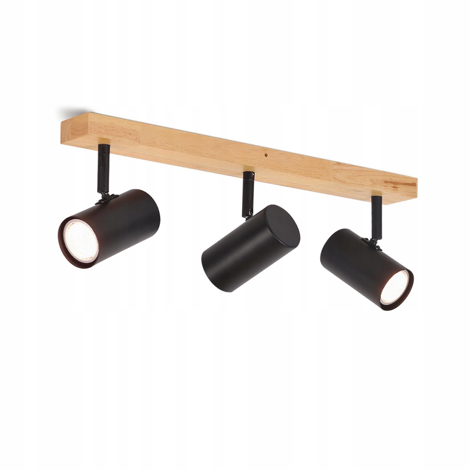 NETTLIFE Lampa sufitowa, Reflektorowa sufitowy, czarny, 3 żarówki GU10, nowoczesny, retro, drewno, metal, regulowany, 350°, bez żarówek