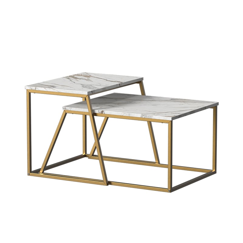 Vicco Zestaw stolików kawowych Myra, Marmur Biały/Złoty, 60 x 50 cm 2 części