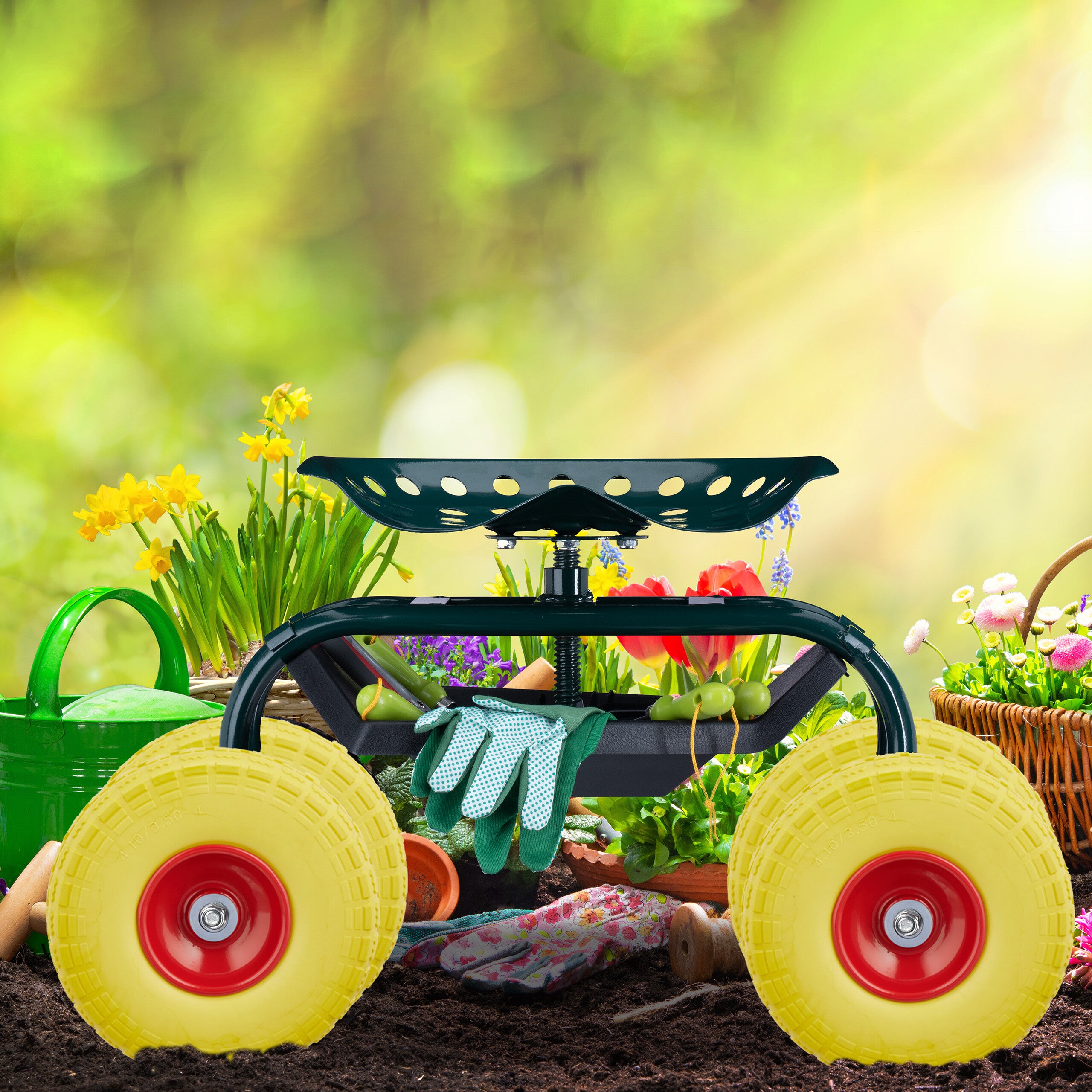 Roue de diable Set 2, caoutchouc 260x85 mm, increvables, 16 mm, 4.1/3.5-4 essieu, jusqu'à 150kg, noir-rouge, Relaxdays - 5