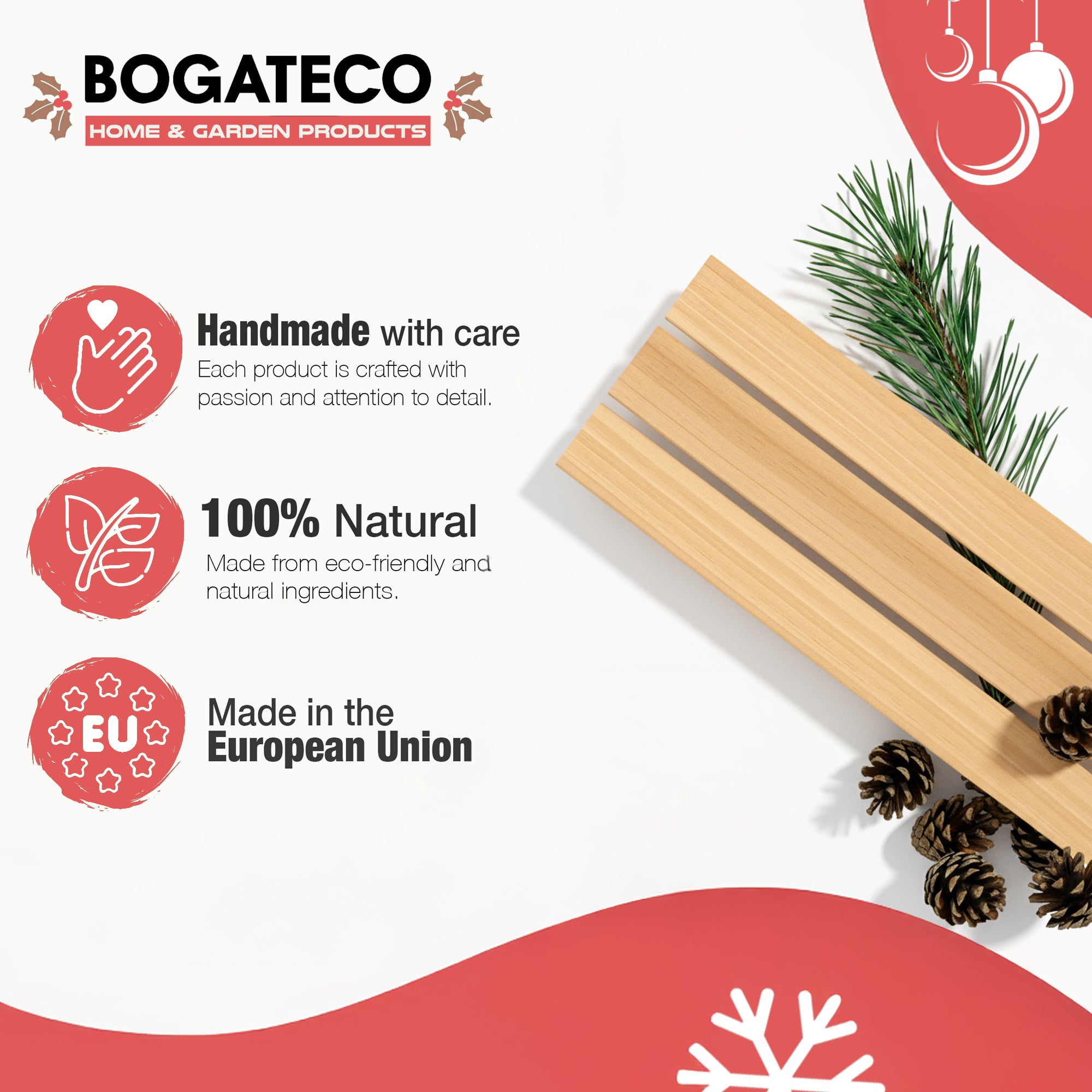 BOGATECO Sapin de Noël en bois avec LED 104 cm de haut | Décoration en bois incluse | Décorations de Noël | 100 LED | - 4