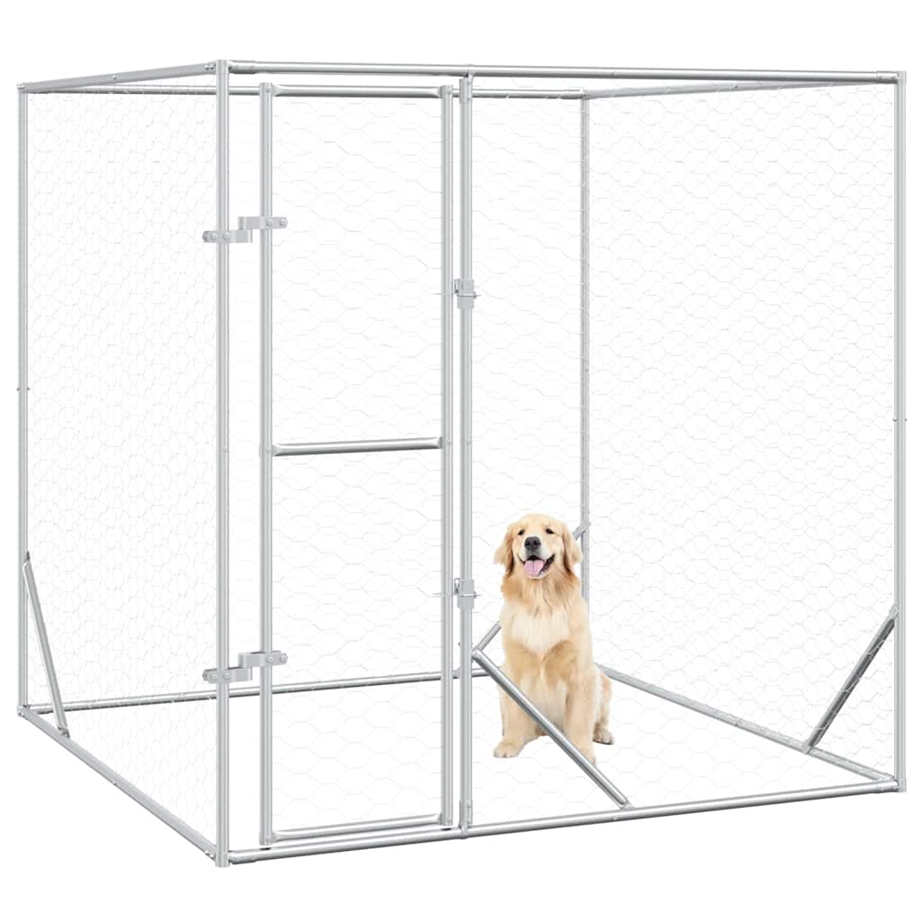 Perrera de exterior acero galvanizado plateado 2x2x2 m vidaXL - 4