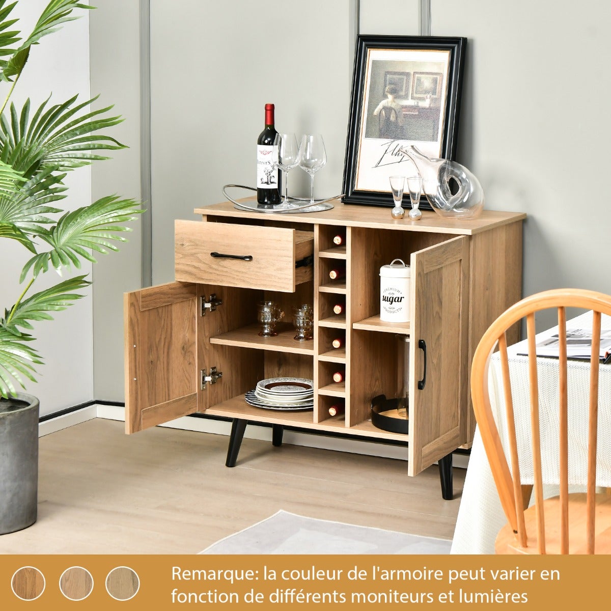 Buffet De Cuisine GOPLUS Avec Porte-bouteilles Amovible - 116x40x82 Cm - Noir - Rangement Vin Et Vaisselle