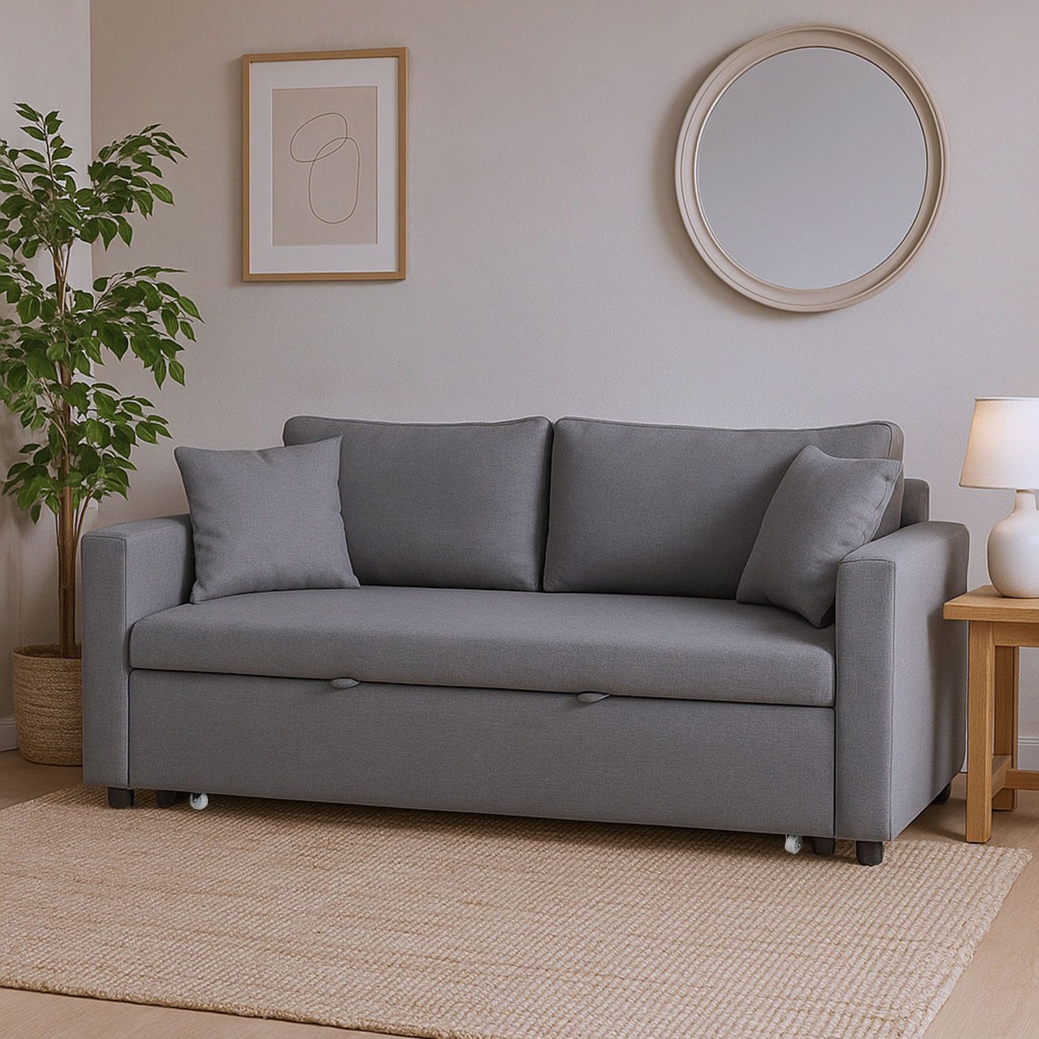 Canapé 3 places Convertible Saphir Tissu Gris Clair - 2