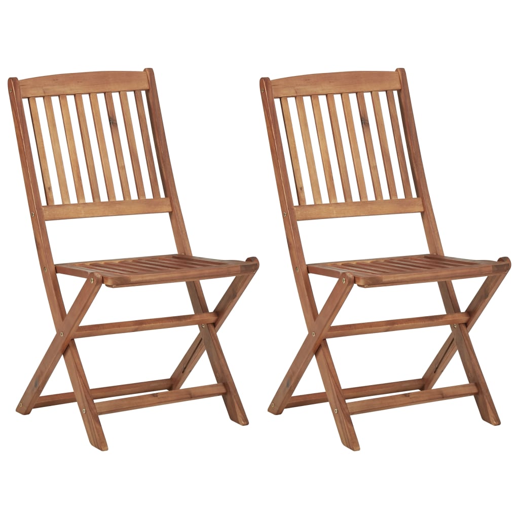 Lot de 2 Chaise de jardin pliable avec coussin en Bois Marron - 2