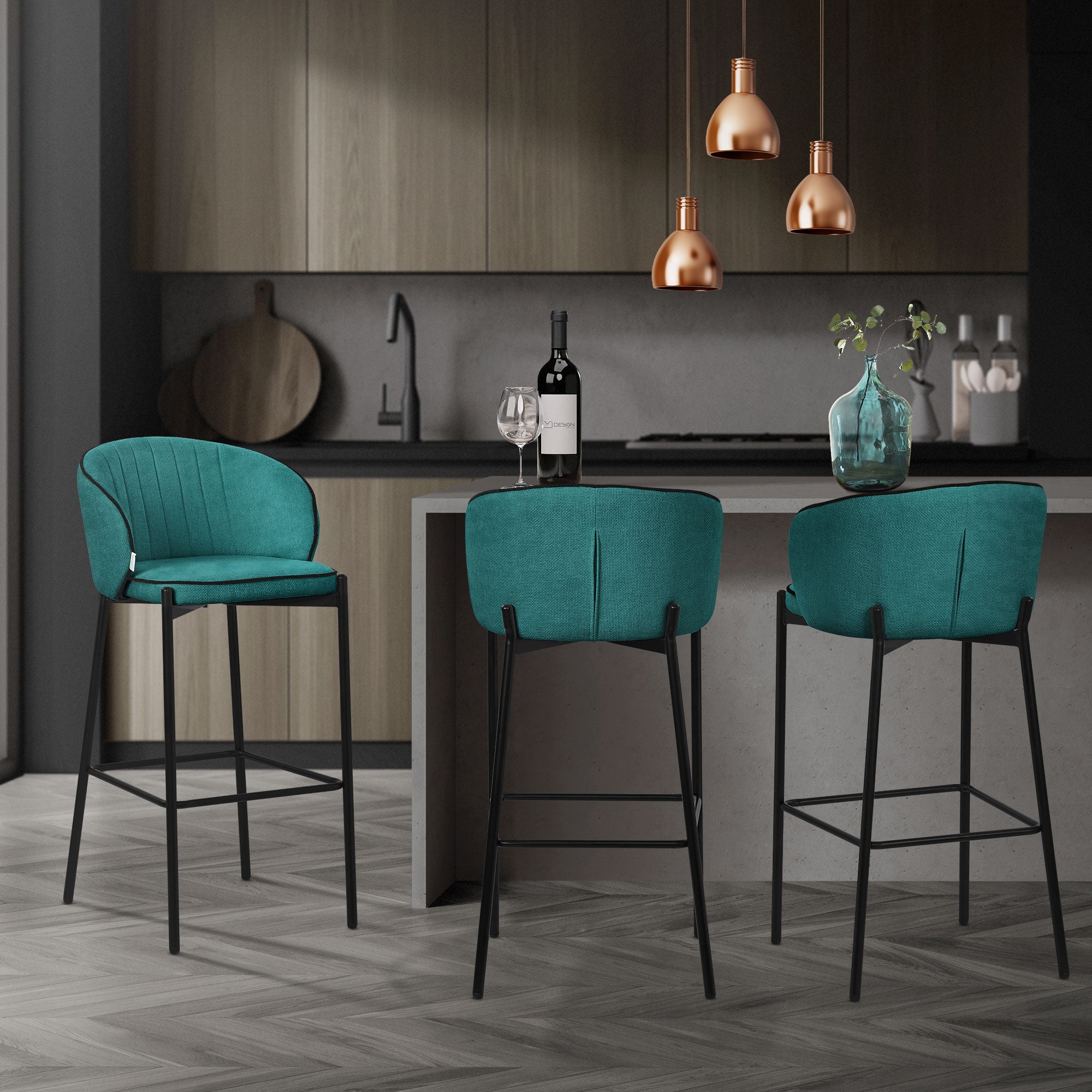 ML-Design zestaw 4 hokerów barowych benzyna 76 cm tapicerowanych wygodne ergonomiczne krzesła z oparciem i podnóżkiem metalowa konstrukcja