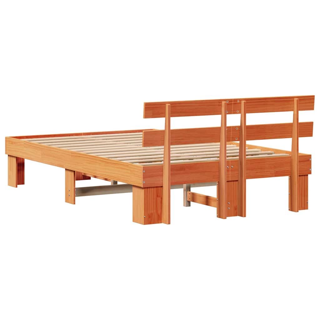 Cadre de lit avec tête de lit, pin massif, brun ciré, pour la chambre, 120 × 190 cm - 7