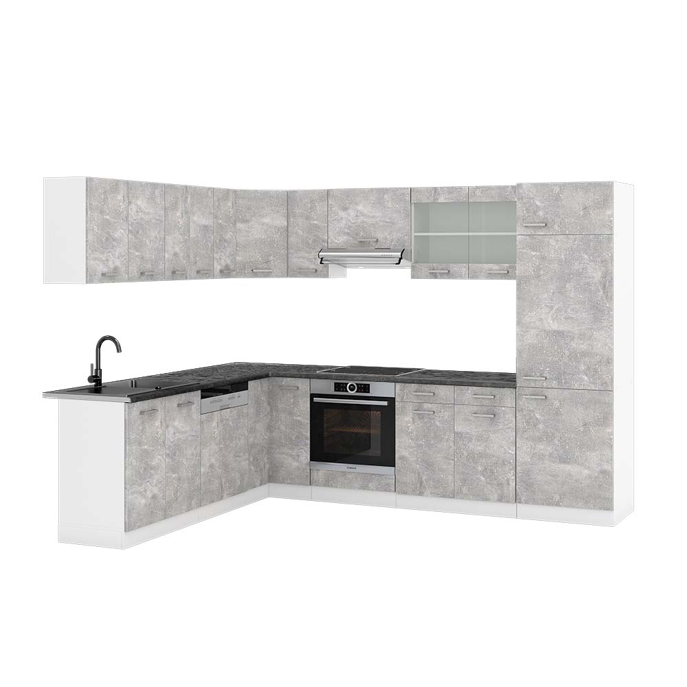 Vicco Cuisine en Angle Fame-Line, Blanc Brillant/Anthracite, 190x46cm sans PT, adapté à Une Extension individuelle avec des modules supplémentaires Vicco Cuisine en Angle Fame-Line, Blanc Brillant/Anthracite, 190x46cm sans PT, adapté à Une Extension individuelle avec des modules supplémentaires