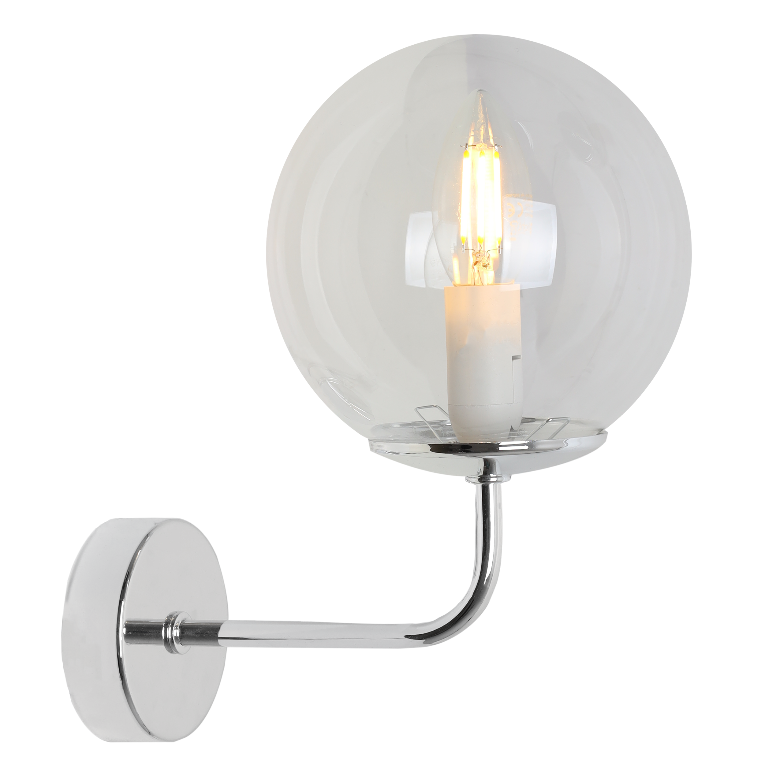 Lampa kinkiet ścienny Siena glamour 1xE14 klosz kula szklana srebrny/bezbarwny Light Home LH - 2