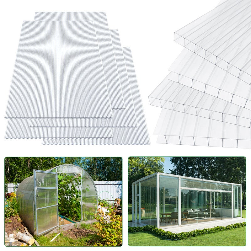 5x Plaques de polycarbonate 8mm 1210x605mm panneau alvéolaire serre de jardin plaque double paroi Set - 8