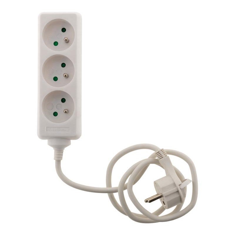 Bloc 3 prises avec fiche extra plate - Blanc - 1m - Zenitech - 3